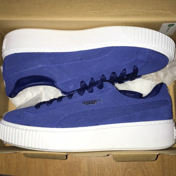 Puma Suede Platform Sneaker Shoes Royal Blue - Picture 2 of 4